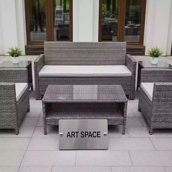 Аренда Комплект мебели из ротанга OUTDOOR Валенсия трехместный диван 2 кресла стол графит в Гранд Отель Поляна — ART SPACE