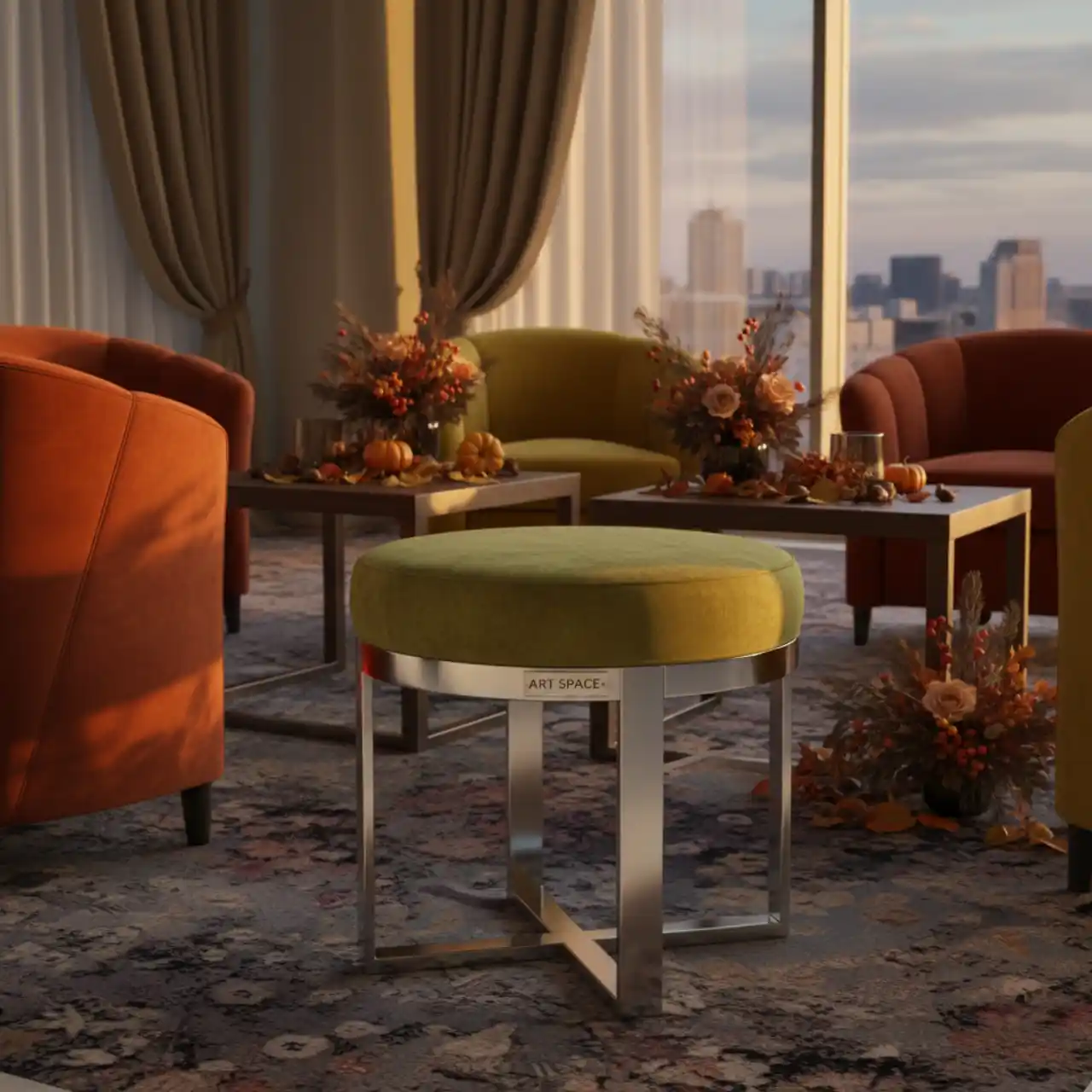 Табурет Вегас каркас серебро оливковый