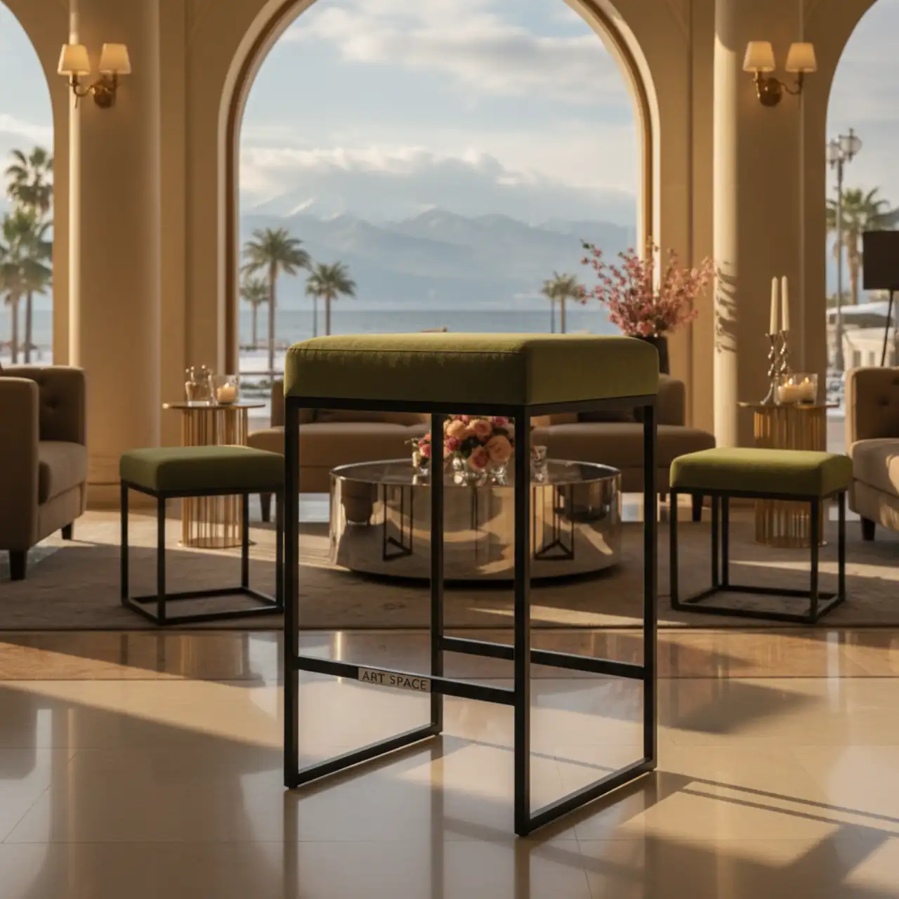 Табурет Вегас каркас черный оливковый