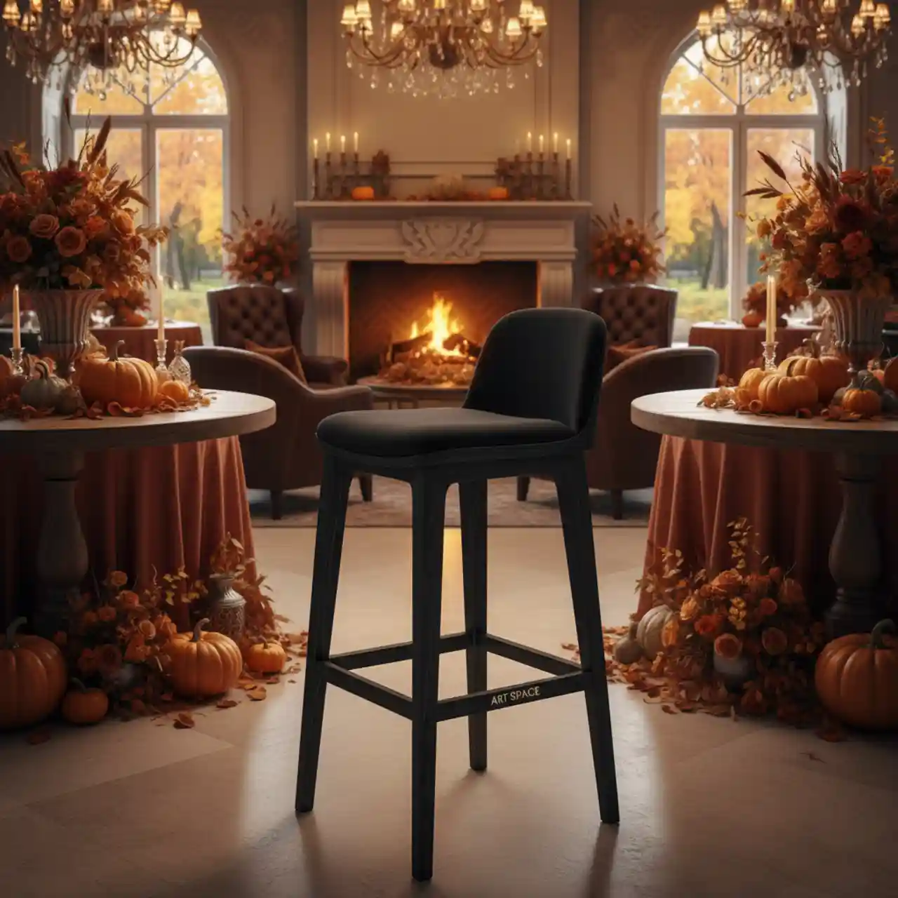 Стул Такер полубарный с подушкой черная морилка