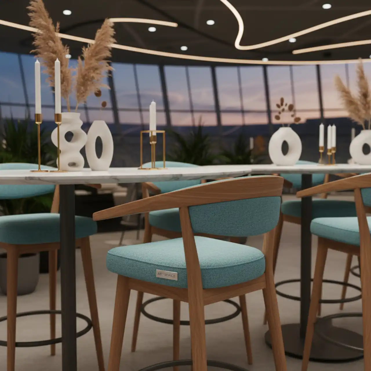 Стул полубарный Такер голубой деревянный