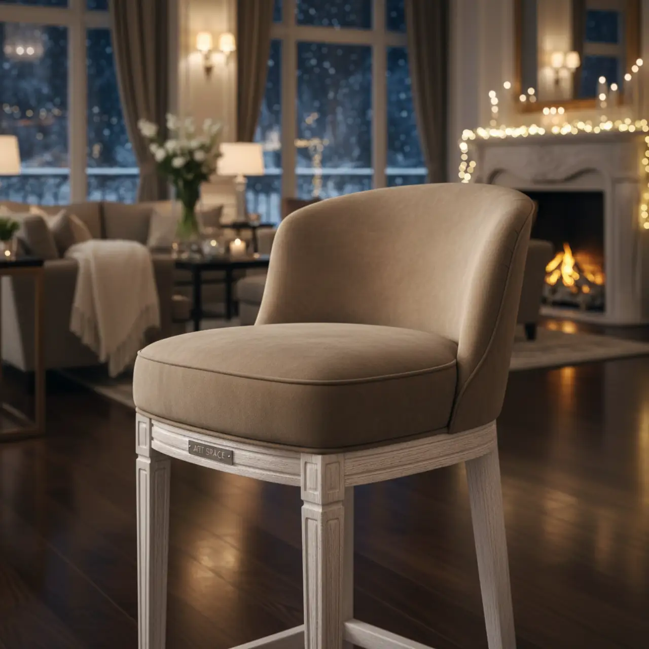 Стул полубарный Маллин велюр Velutto серо бежевый белая морилка