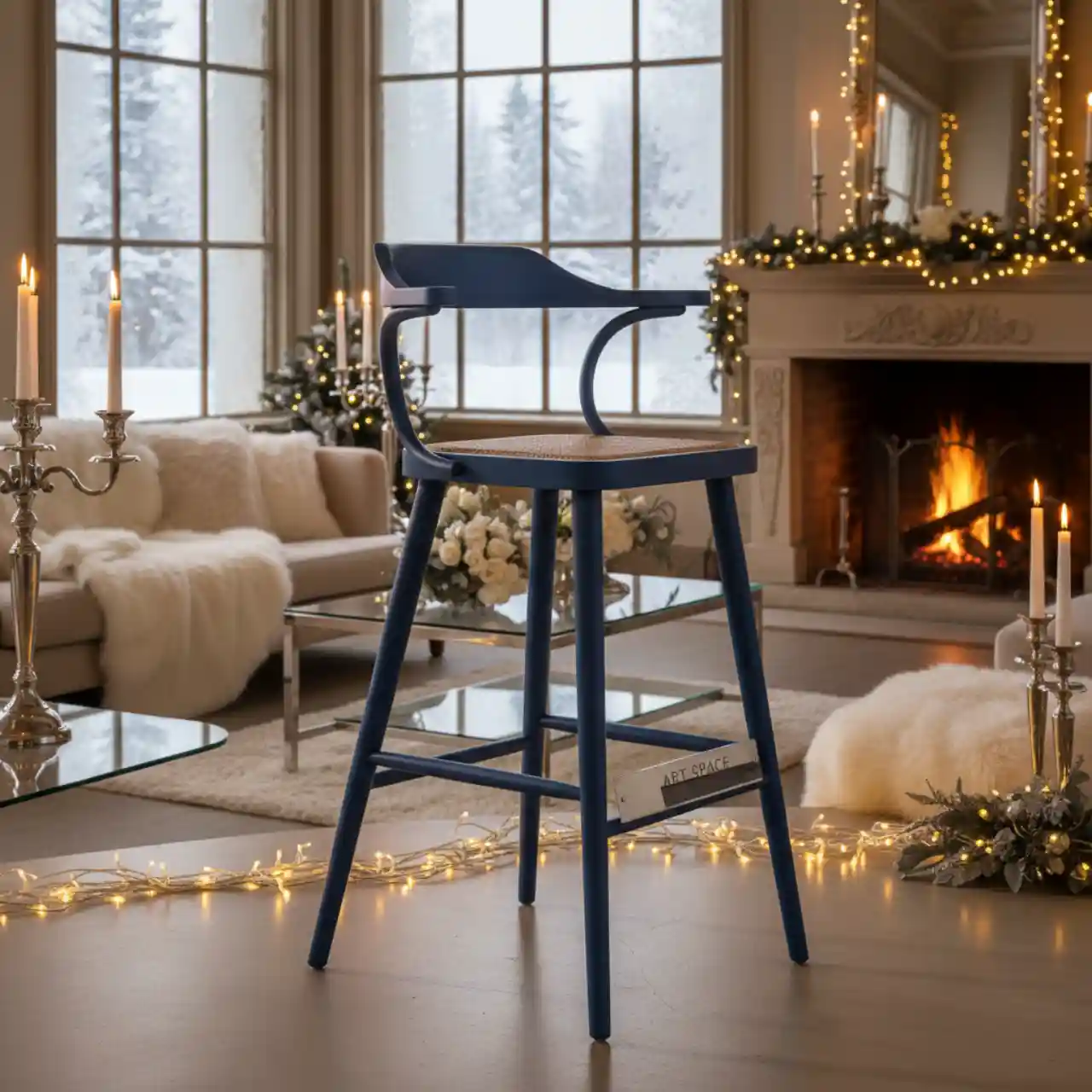 Стул полубарный синий деревянный Такер