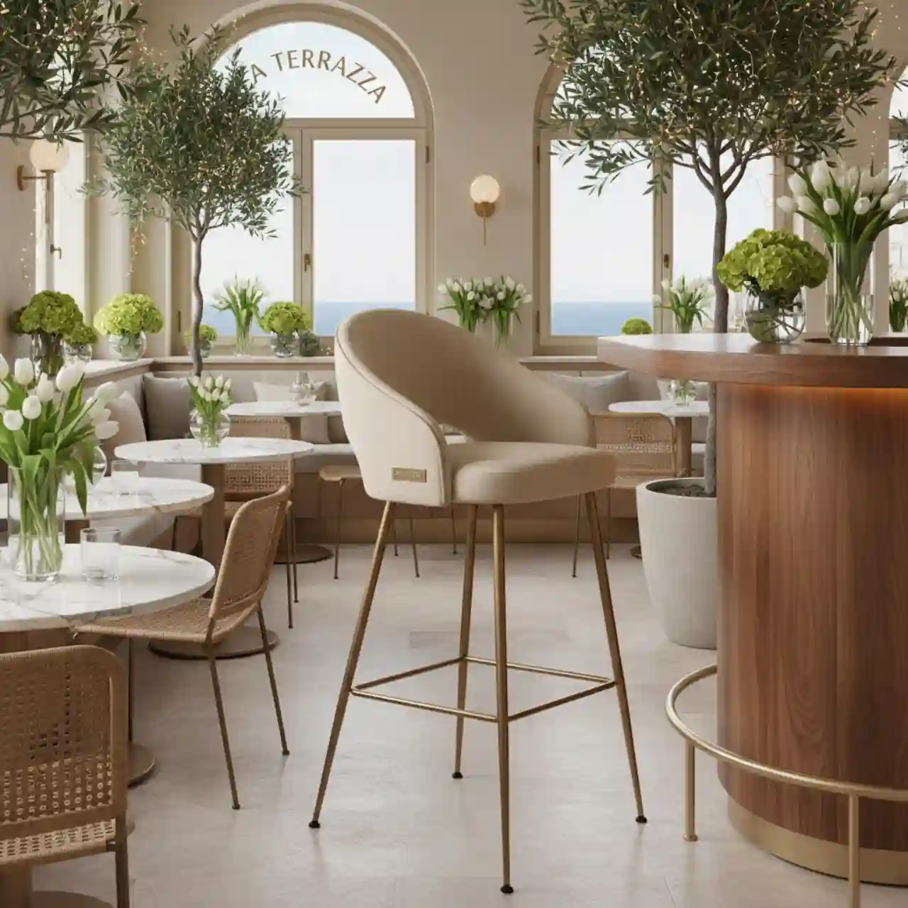 Стул полубарный Ханнингем велюр бежевый