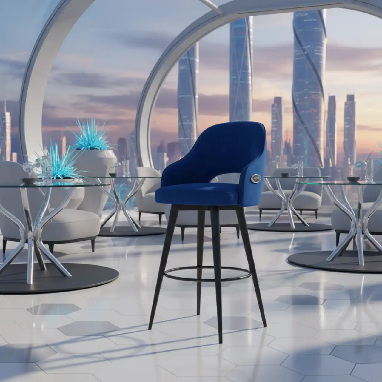 Стул полубарный синий велюр черная морилка Такер