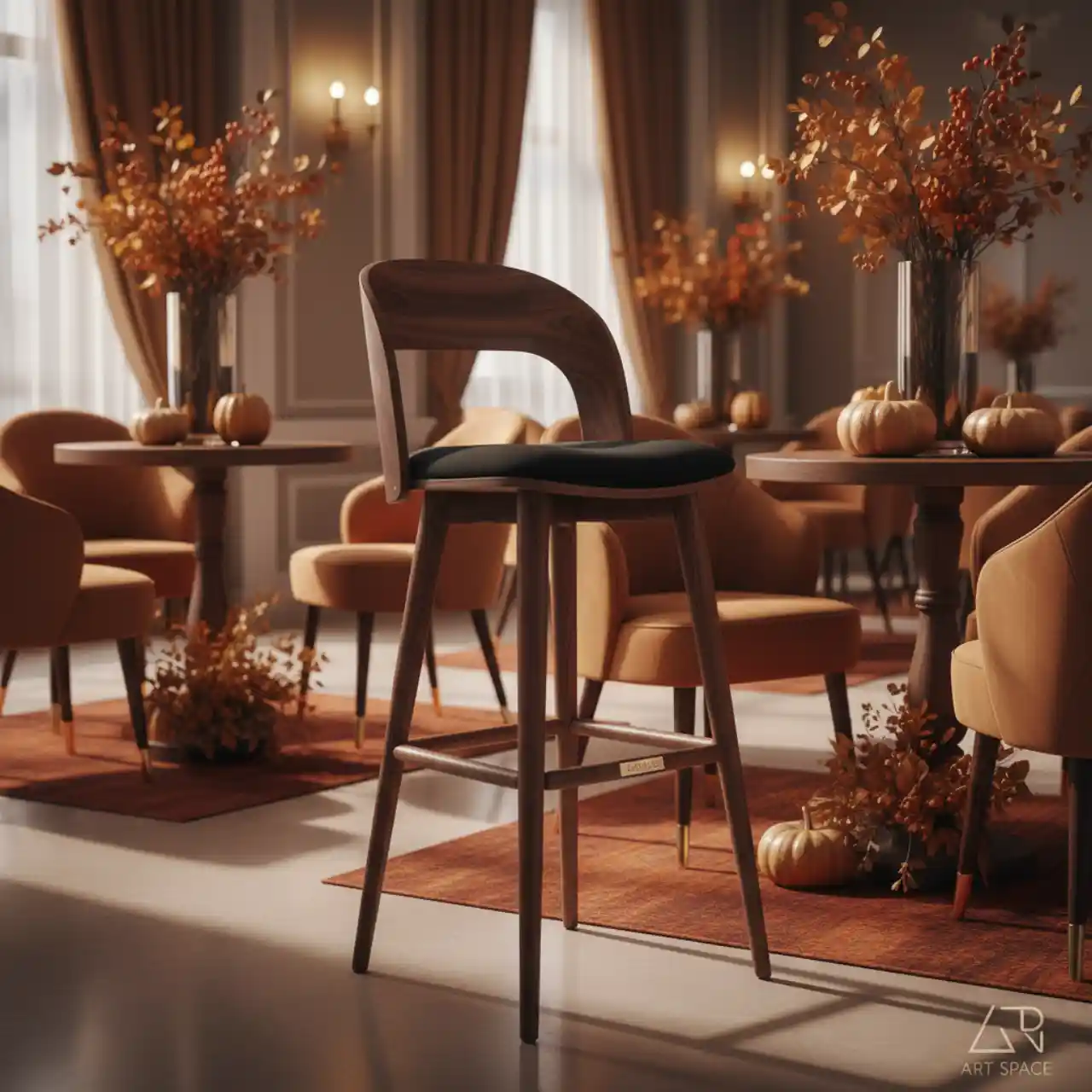 Стул полубарный с подушкой черная морилка Такер