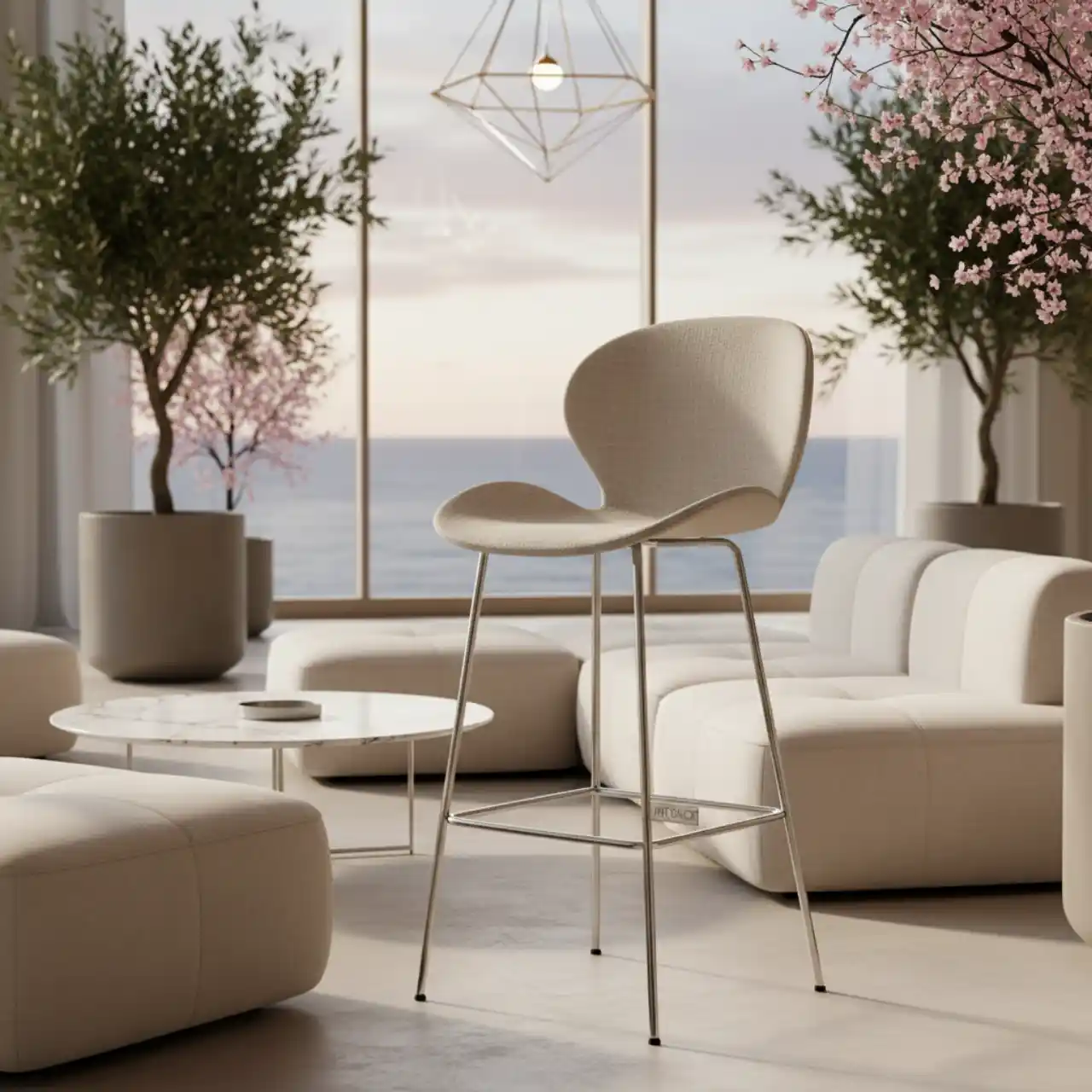 Стул полубарный пластиковый Wave лён