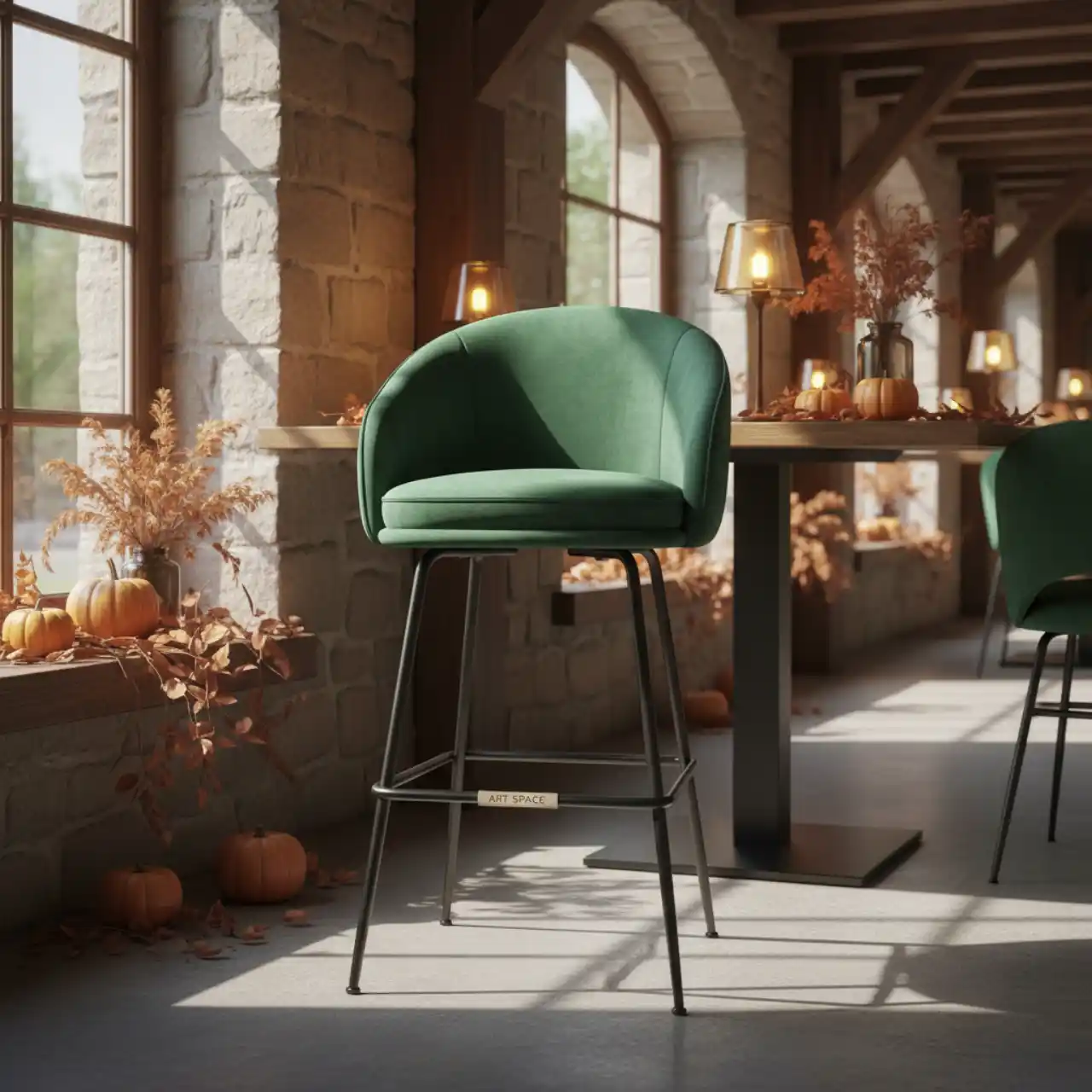 Стул полубарный Логан SN велюр зелёный