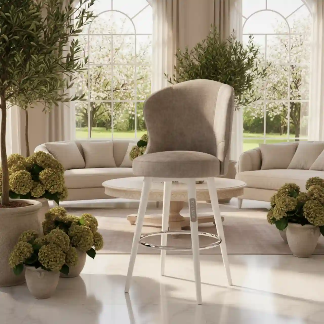 Стул полубарный Маллин спинка hope велюр Velutto серо бежевый белая морилка