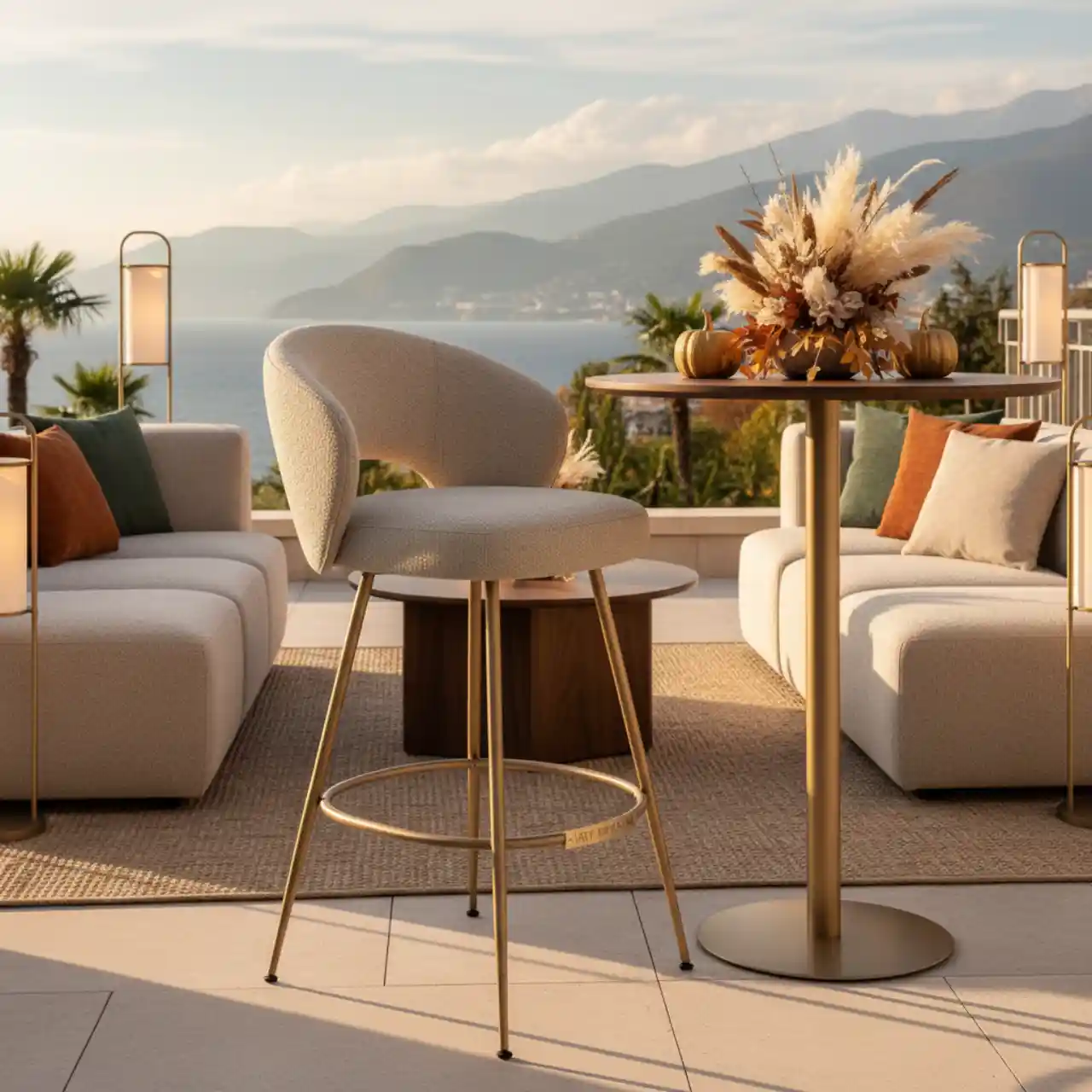 Стул полубарный букле бежевый Ханнингем