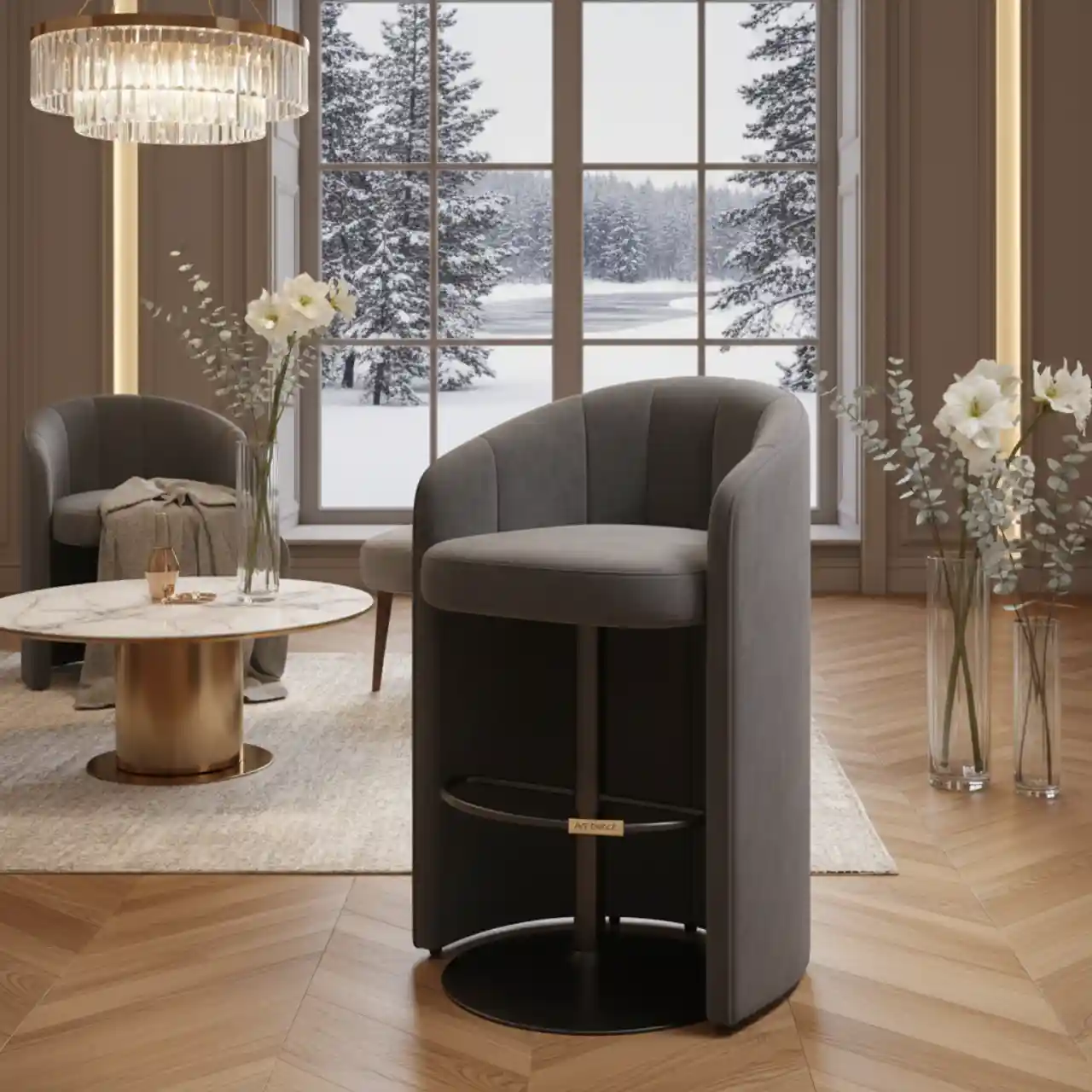 Стул полубарный Ollis велюр темно серый