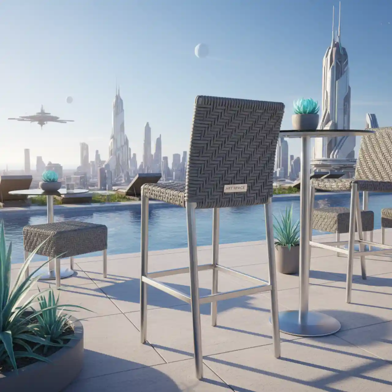 Стул полубарный Бордо плетение колос серый стальной каркас