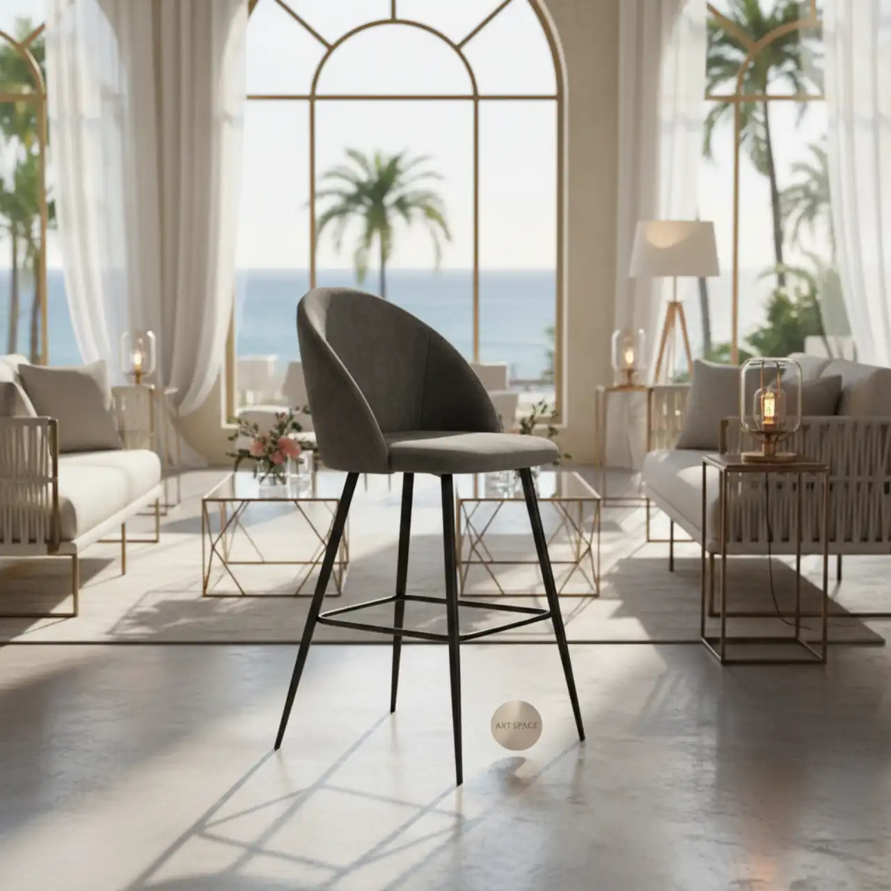 Стул полубарный Джанго велюр темно серый