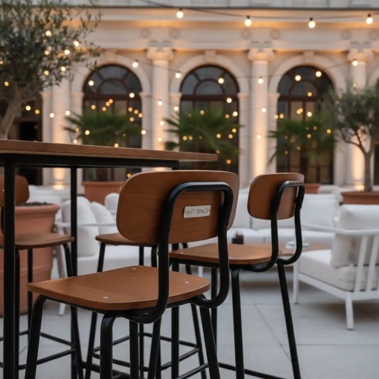 Стул полубарный Tolix Wood со спинкой черный глянцевый