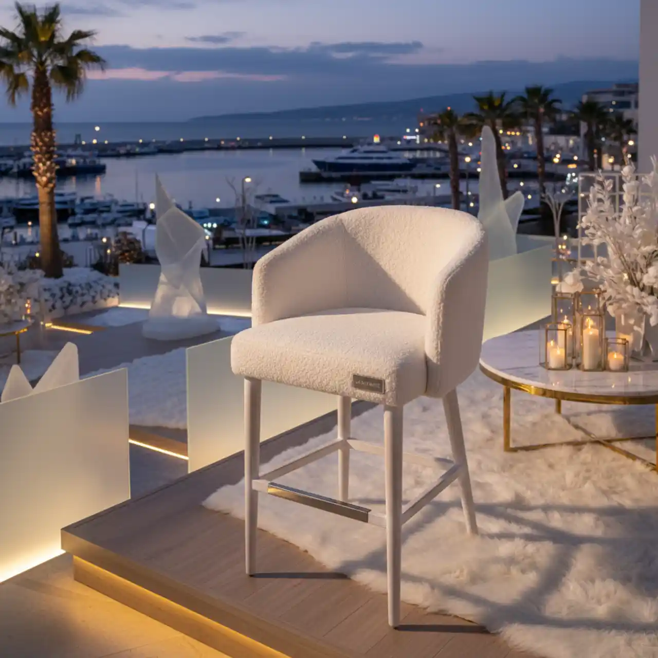 Стул полубарный Mint велюр Teddy белая морилка