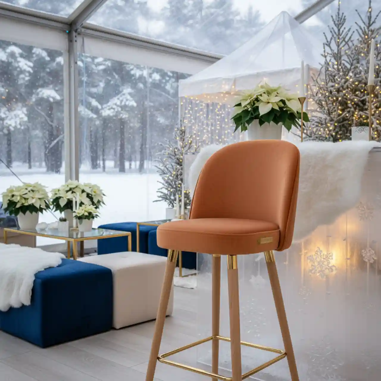 Стул Маллин полубарный велюр Ginger ножки бук RAL золото