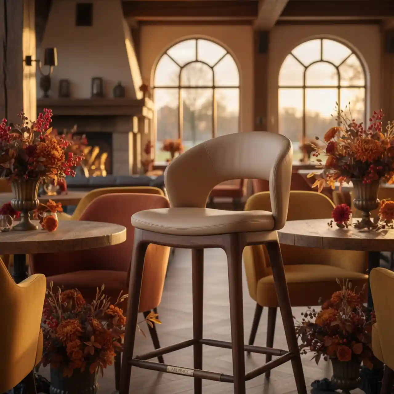 Стул барный Эссель бежевая кожа