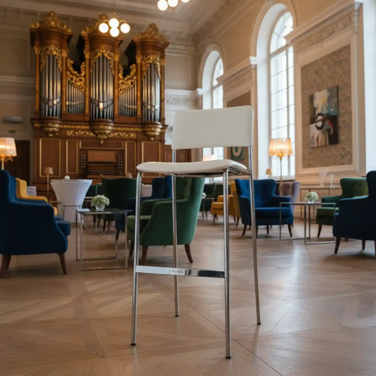 Стул барный хром сталь кожзам белый Амальфи