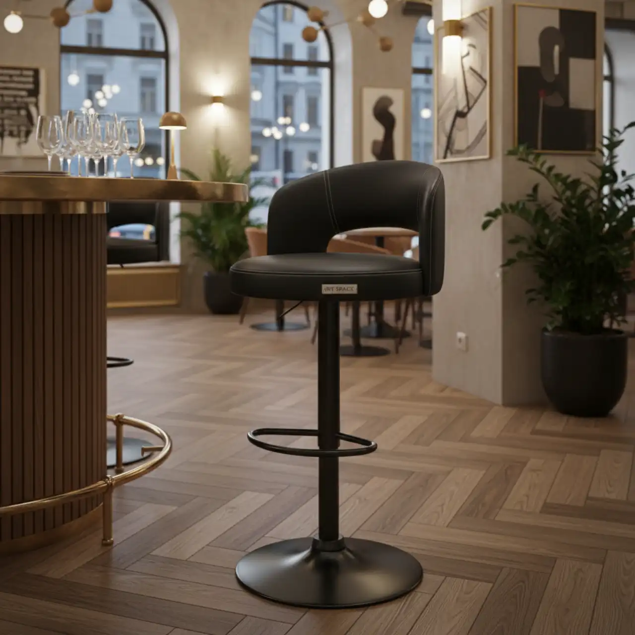 Стул барный черный из экокожи Lem