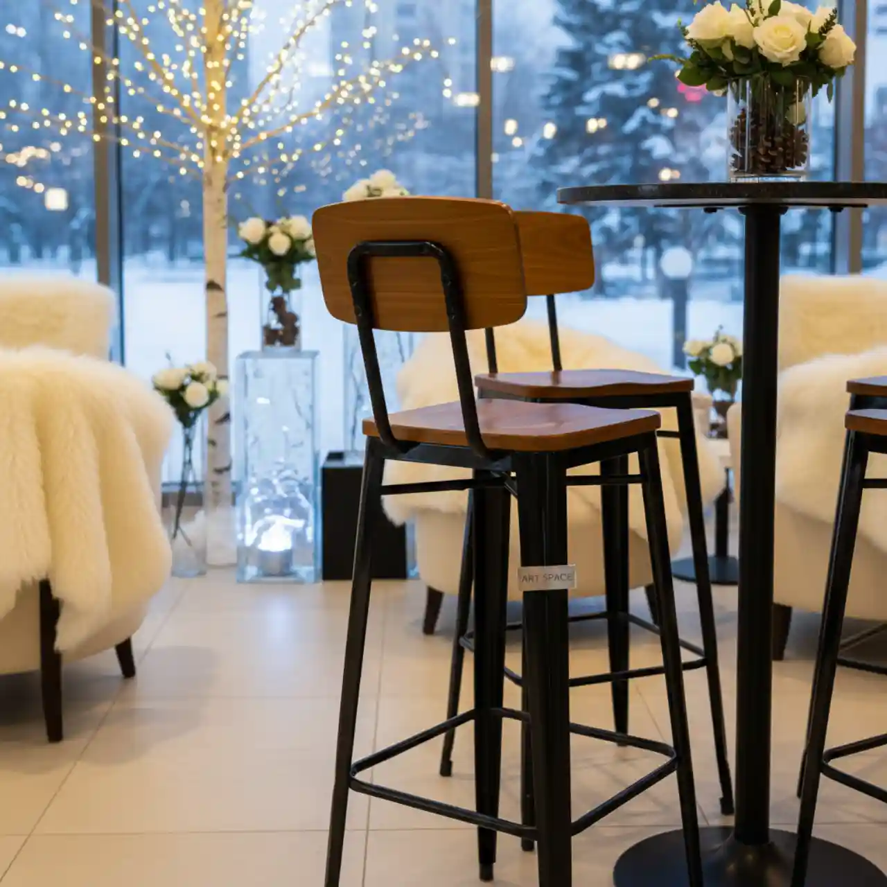 Стул барный со спинкой черный глянцевый Tolix Wood