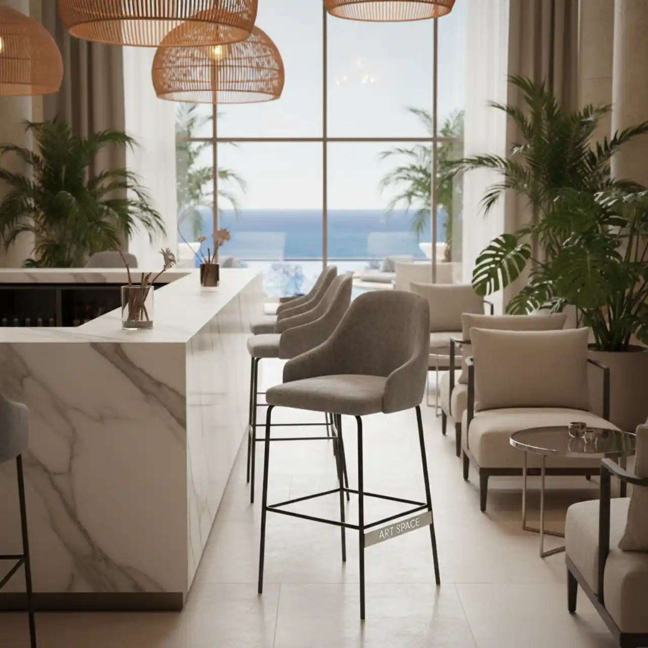 Стул барный Флекс велюр серый без подлокотников