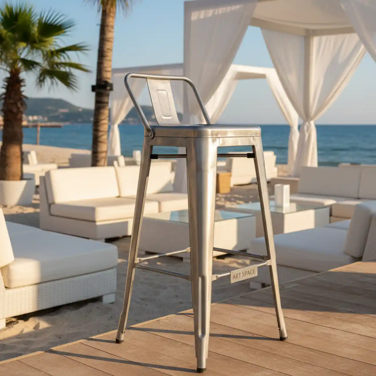 Стул барный со спинкой Tolix серебряный