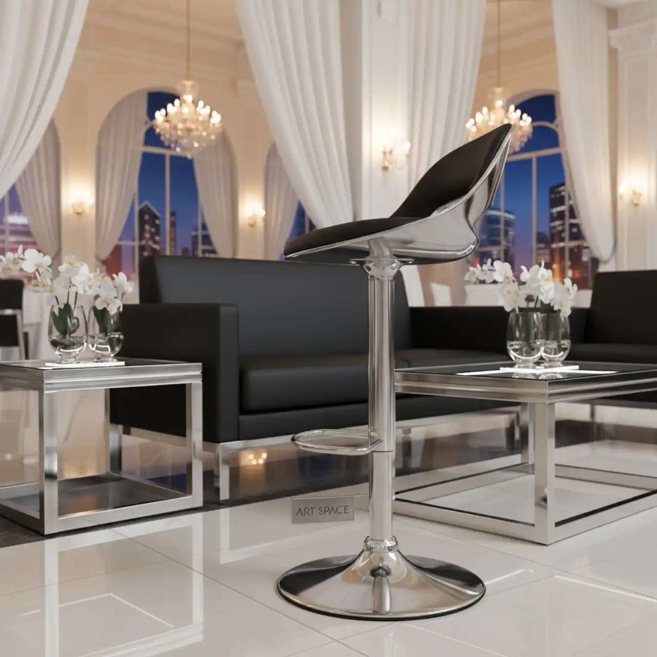 Стул барный хром сталь кожзам черный Амальфи