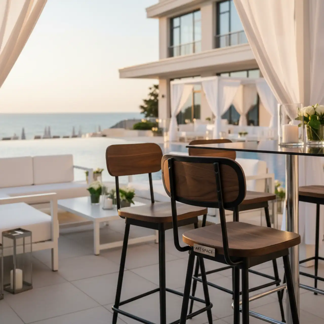 Стул барный со спинкой Tolix Wood черный глянцевый