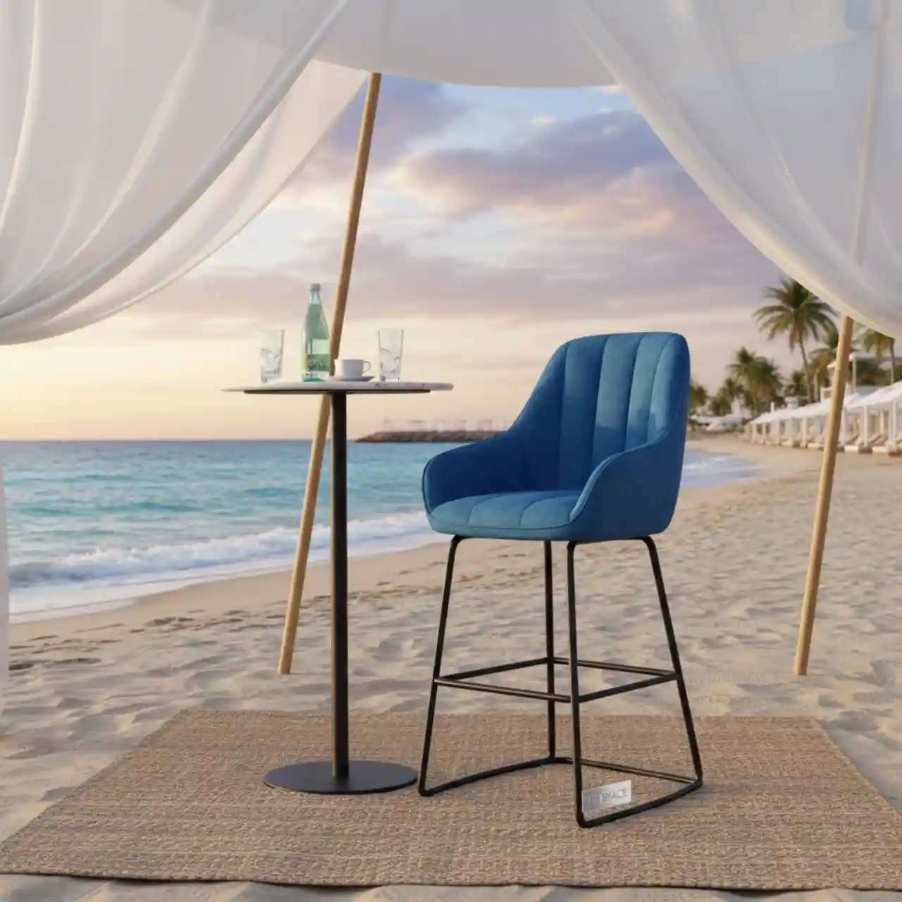 Стул барный Ститч вельвет королевский синий