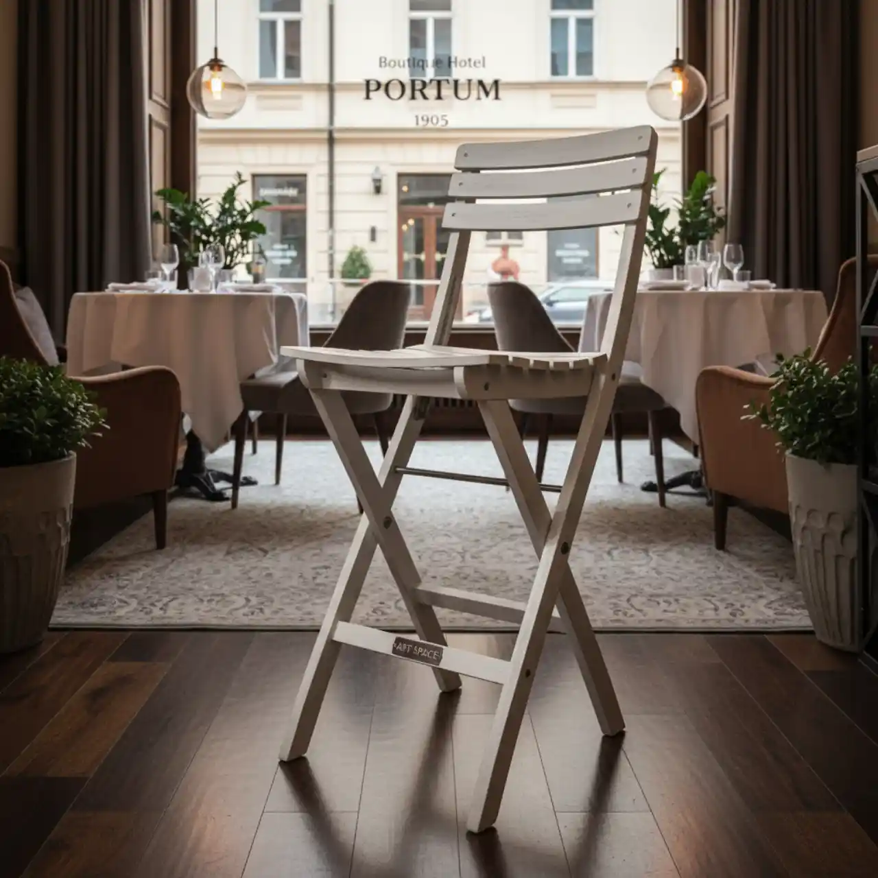 Стул барный складной Франклин белый с серыми ножками