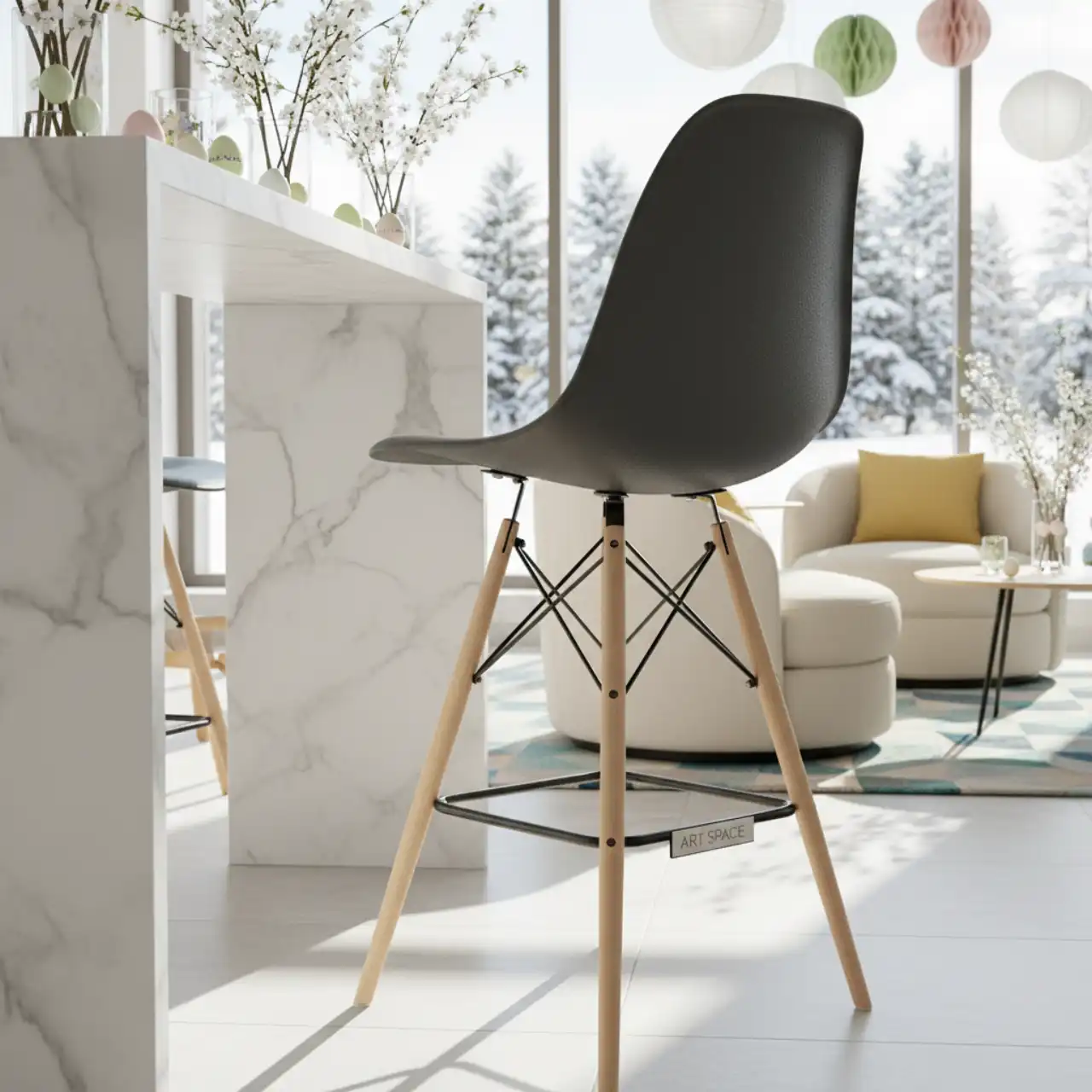 Стул барный серый Eames DSW ECO