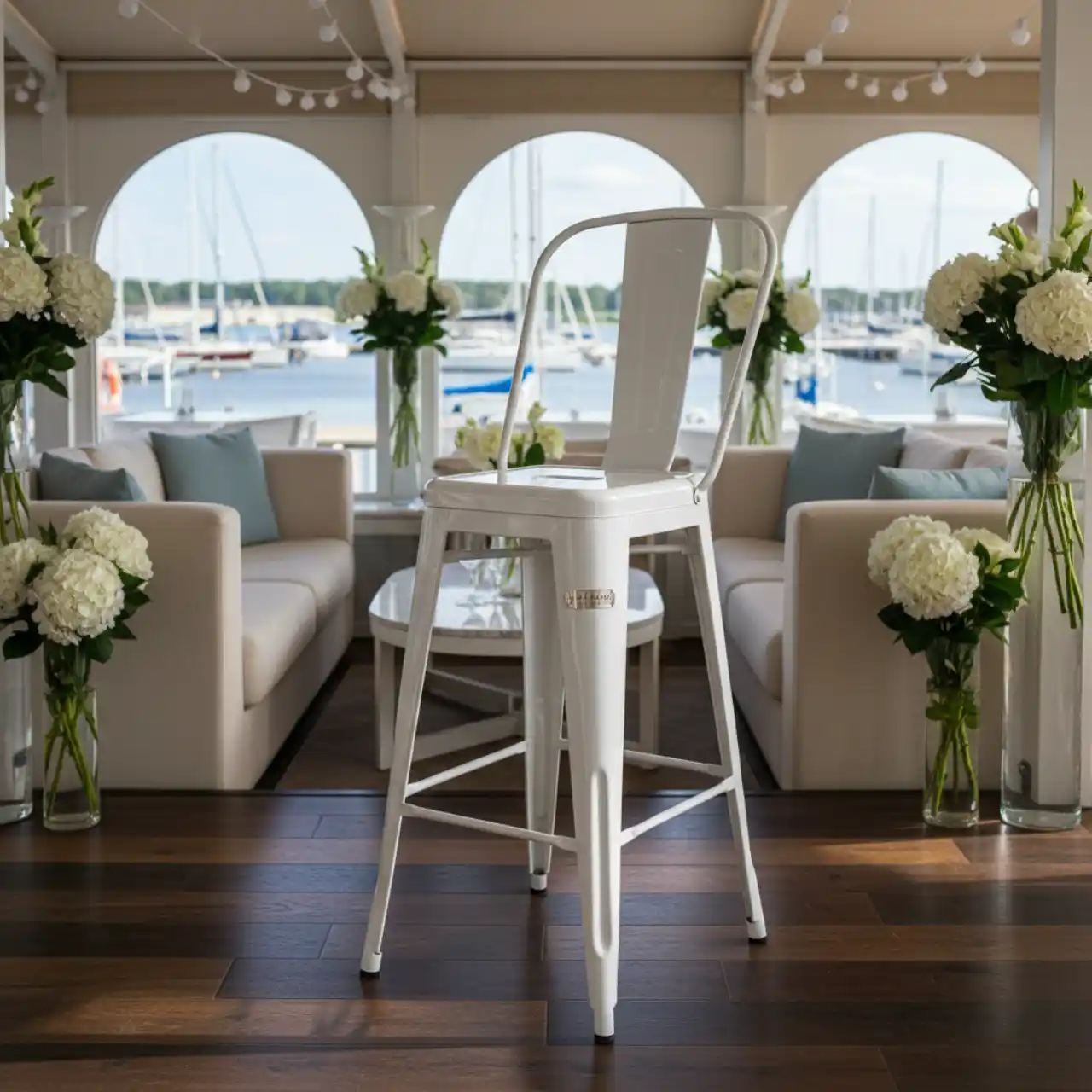 Стул барный с подлокотниками белый Tolix