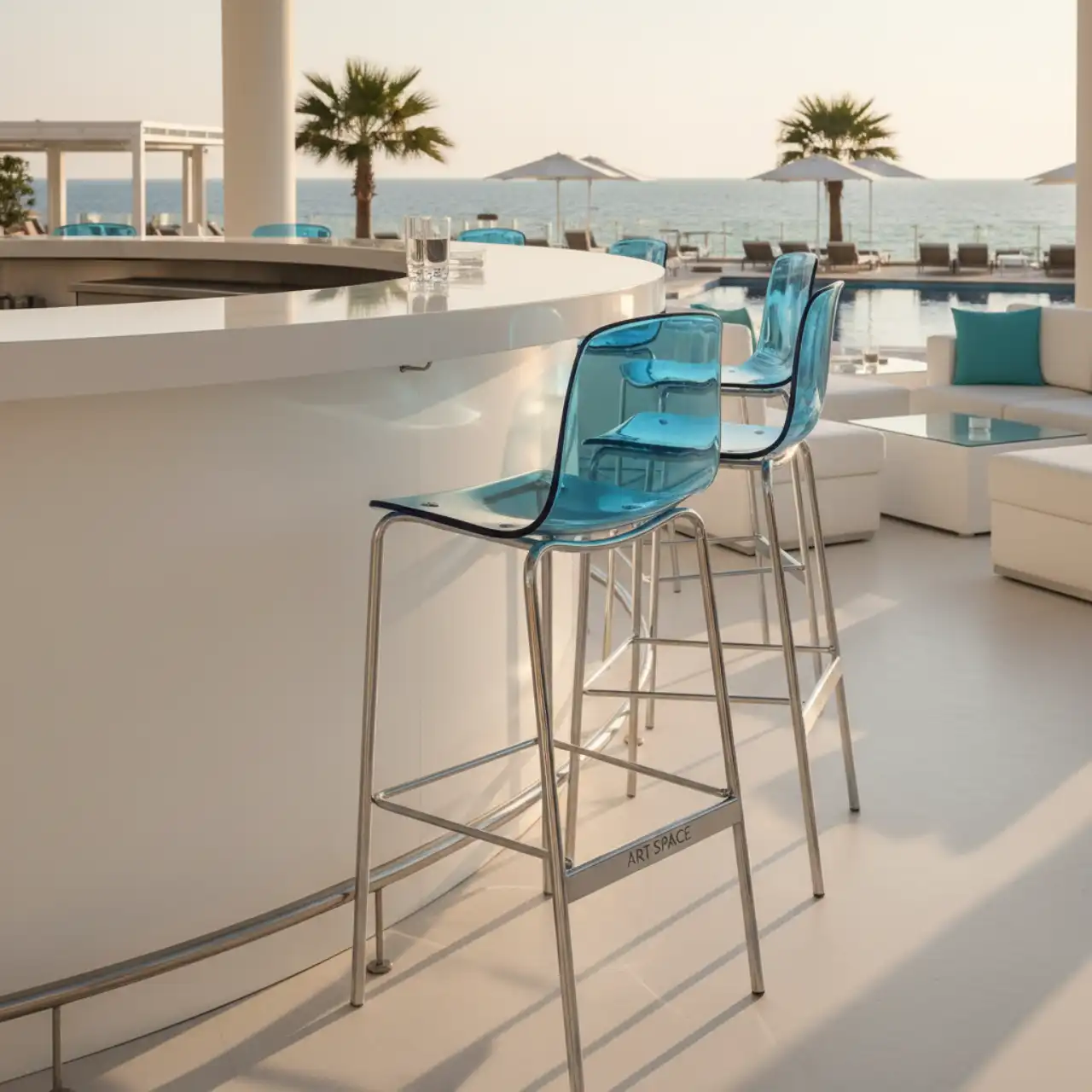 Стул барный пластиковый Wave хром лен