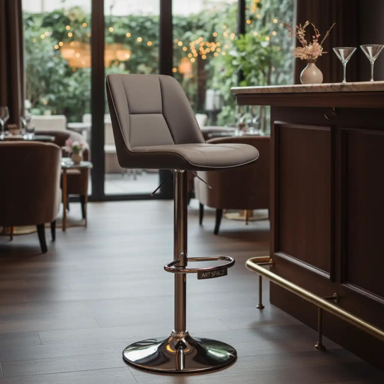 Стул барный Ольхан серый хромированное основание