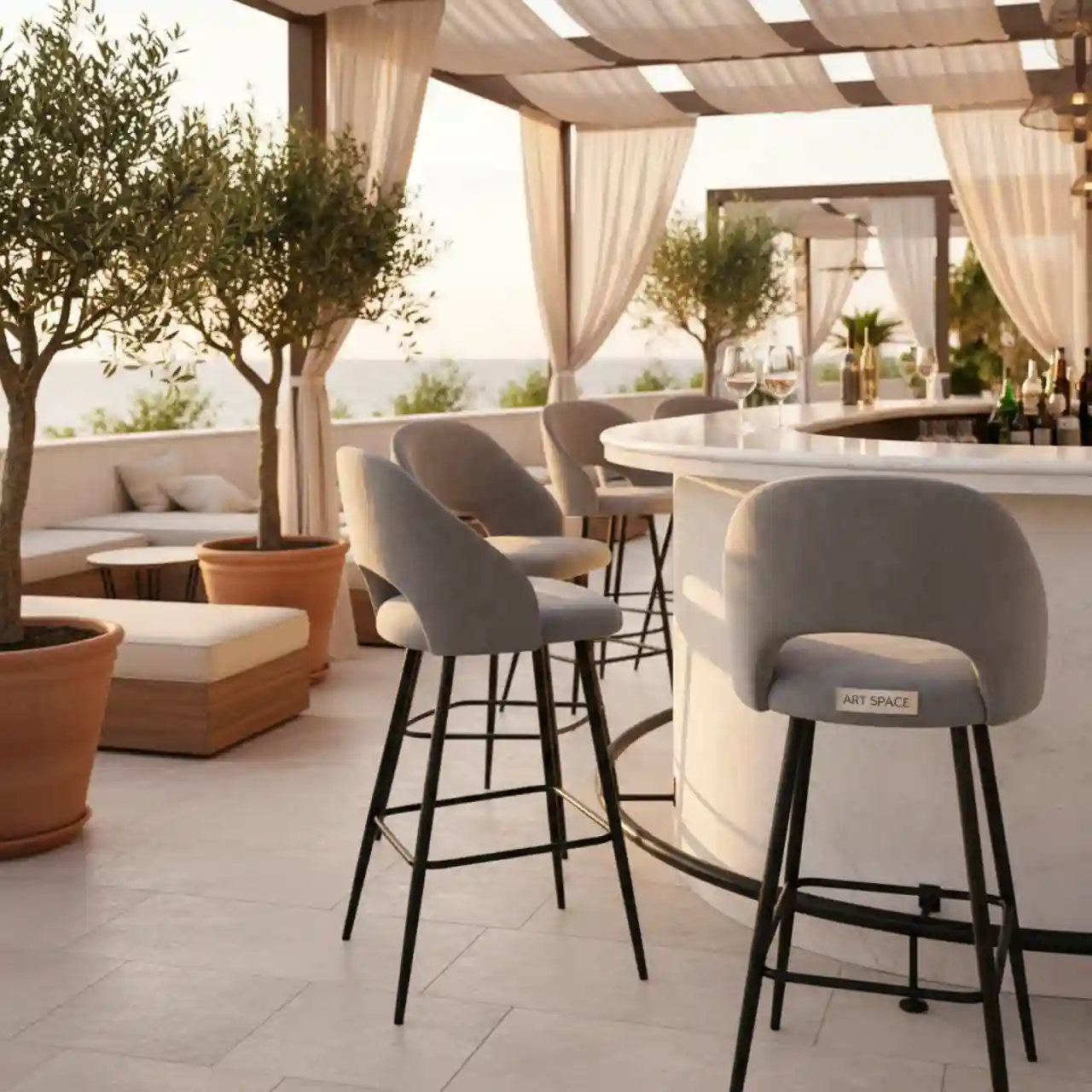 Стул барный Ольхан серый велюр основание черное