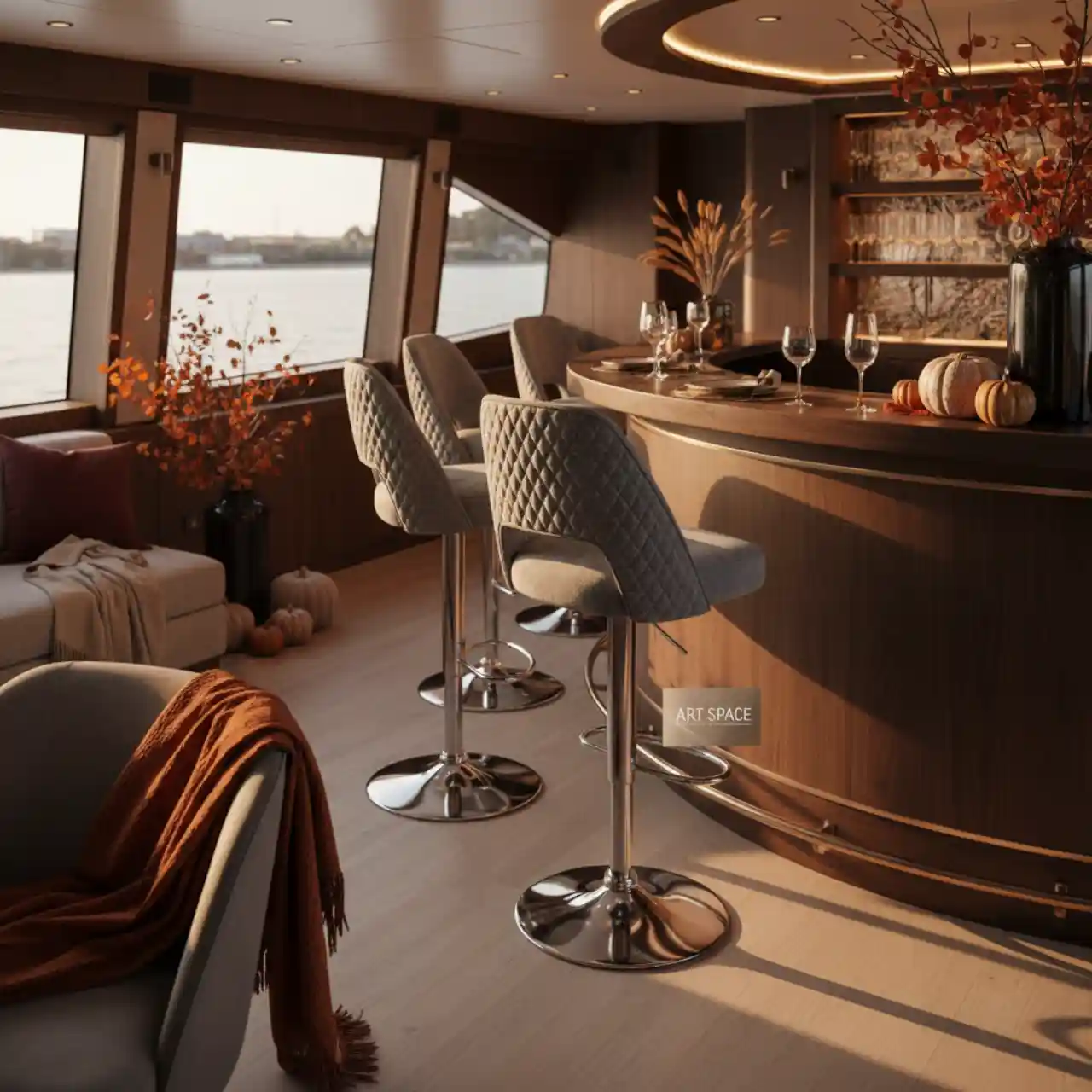 Стул барный Ольхан серый основание хром