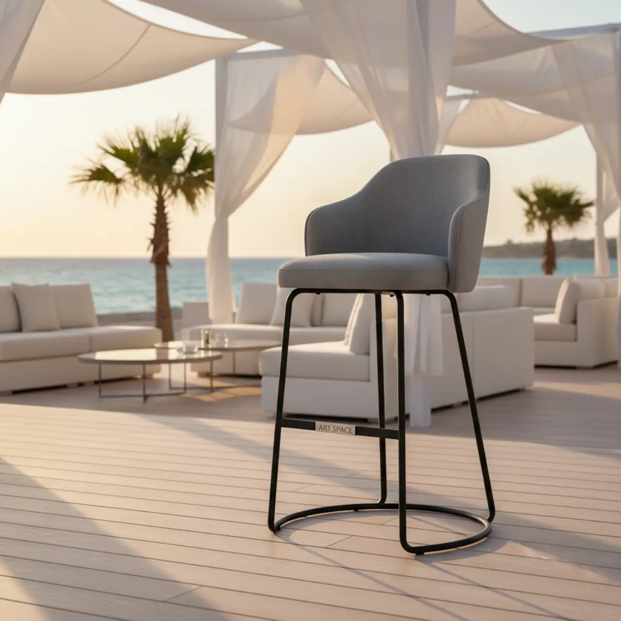 Стул барный Ольхан серый велюр черное основание