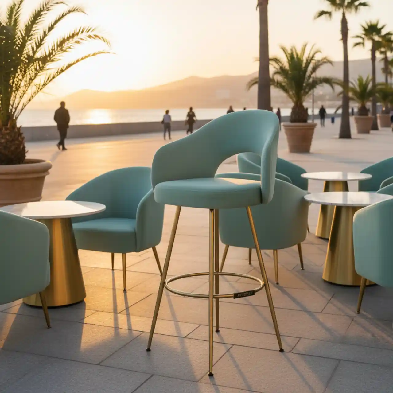 Стул барный Маллин велюр Palermo mentol металлические ножки