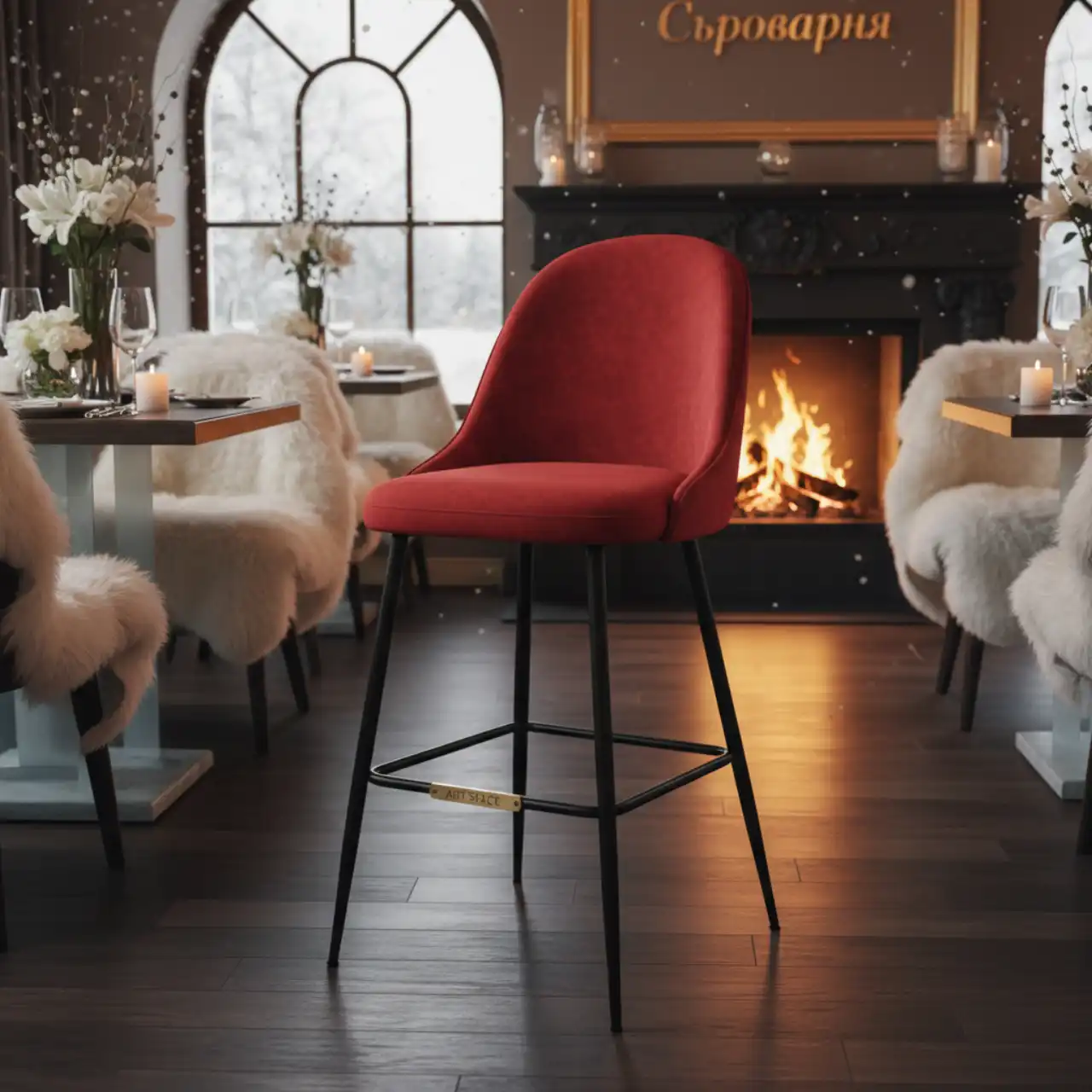 Стул барный мягкий Goal red