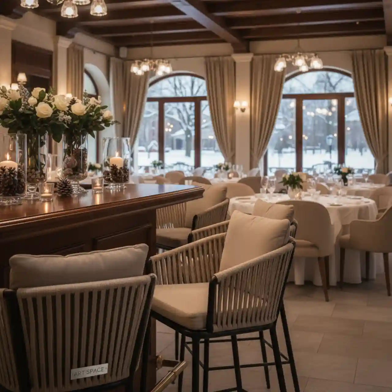 Стул барный Марсель каркас сталь роуп бежевый ткань бежевая