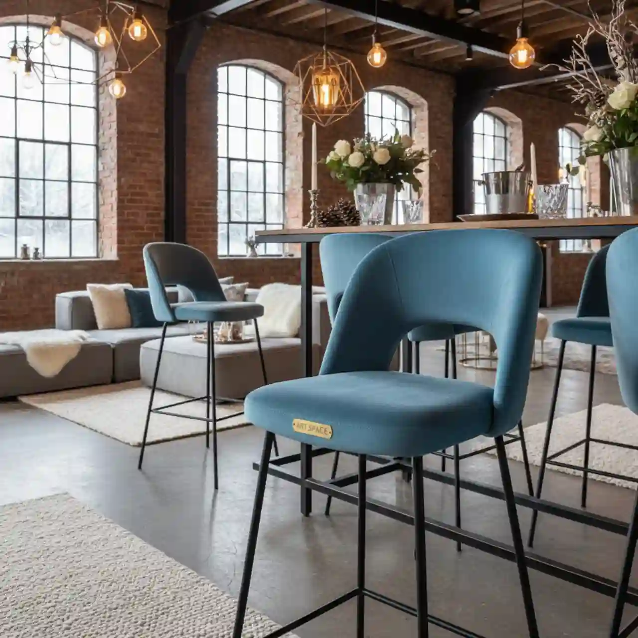 Стул барный Маллин велюр Palermo sky ножки металл