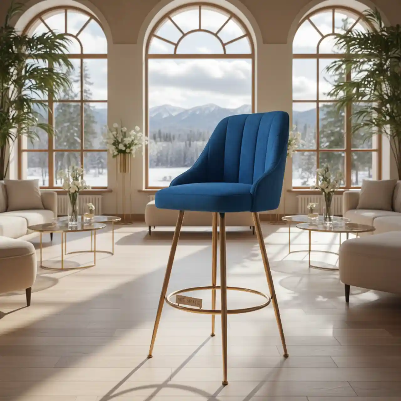 Стул барный вельвет королевский синий Ститч