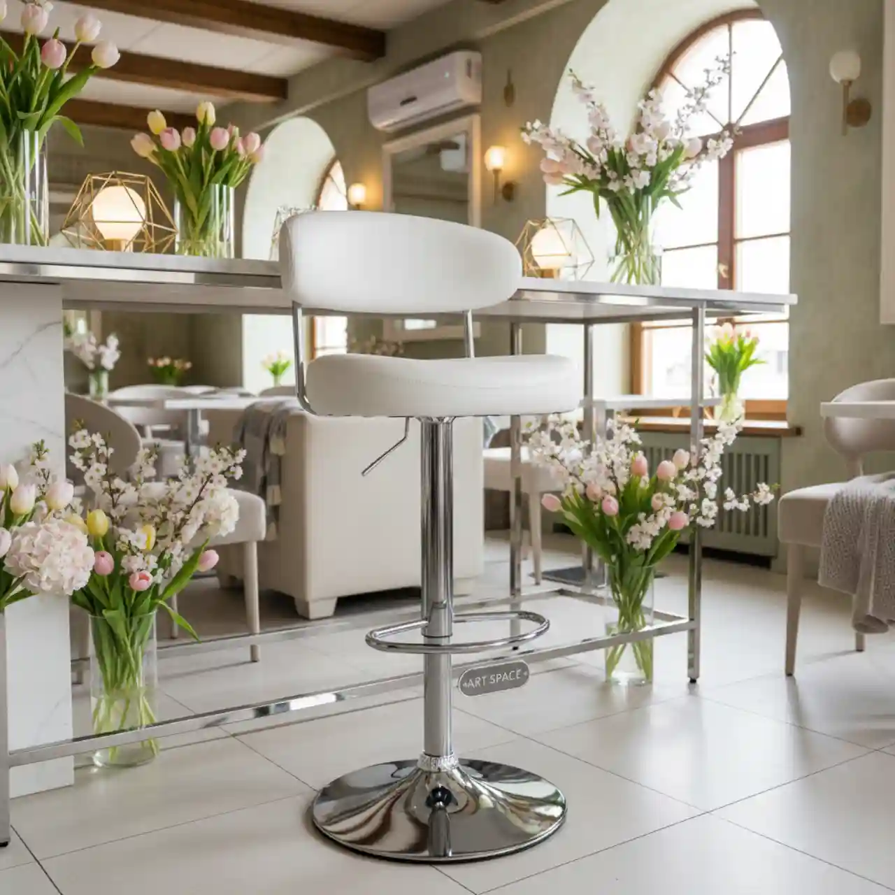 Стул барный для визажиста белый