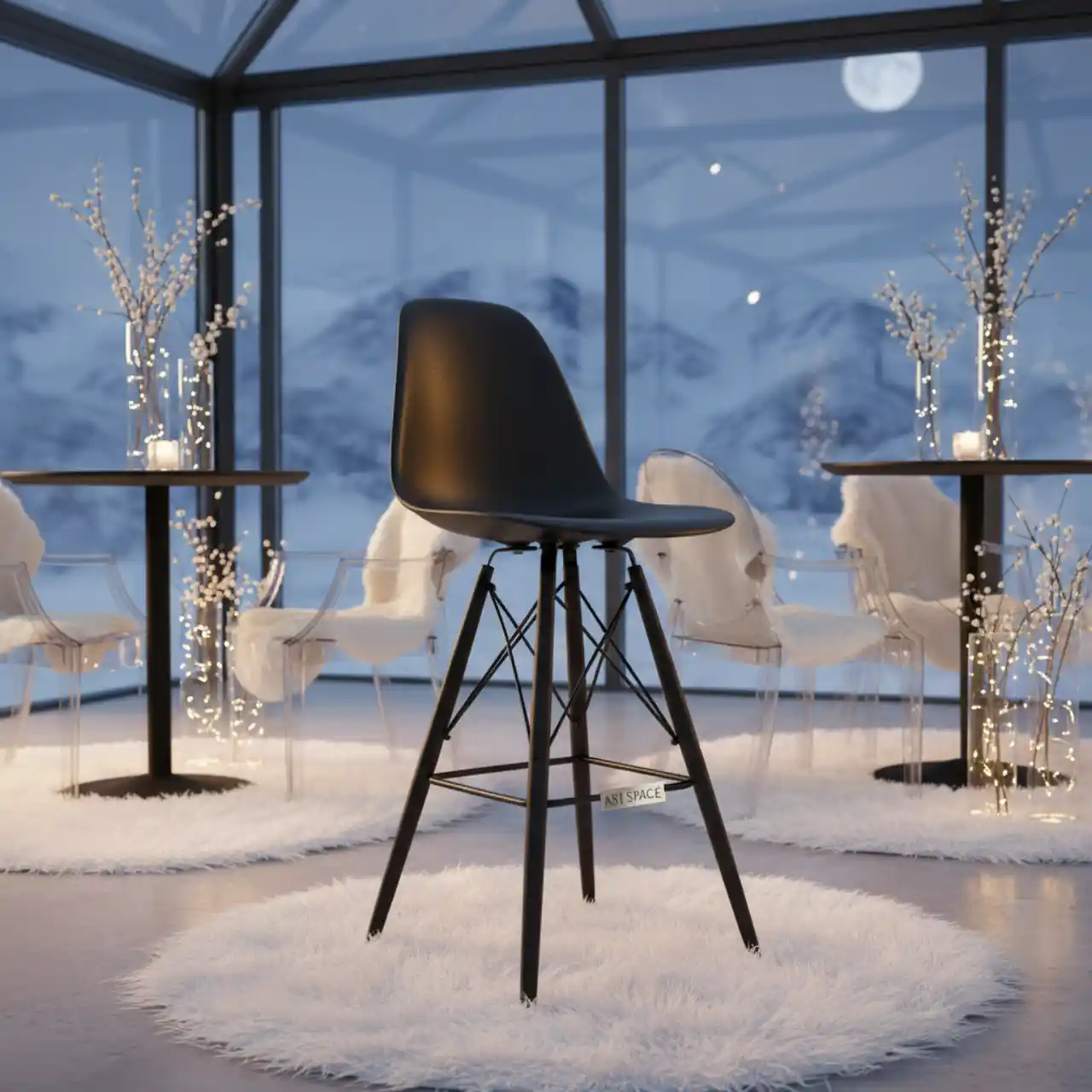 Стул барный дизайнерский Eames стиль DSW black черного цвета