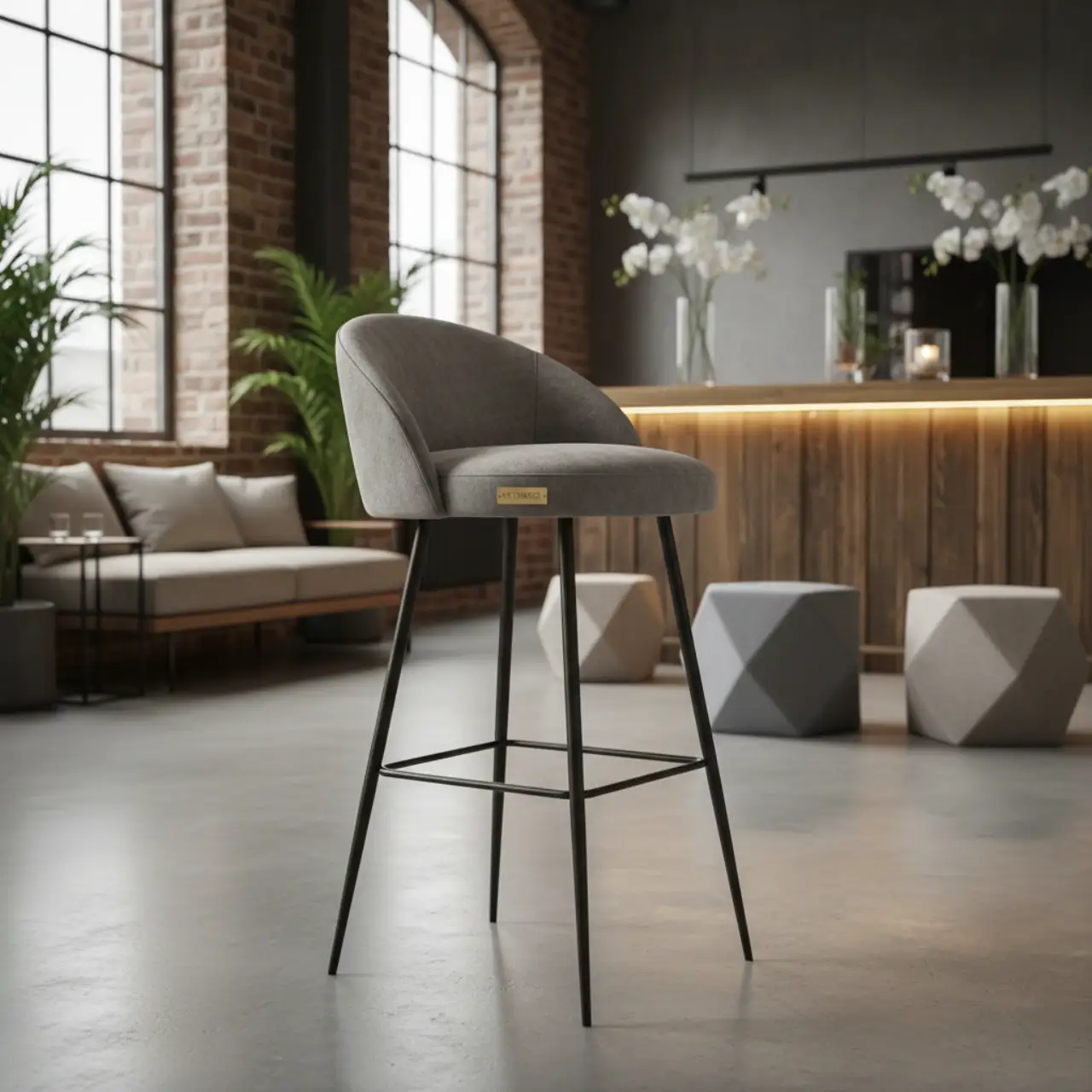 Стул барный велюр серый без подлокотников Флекс