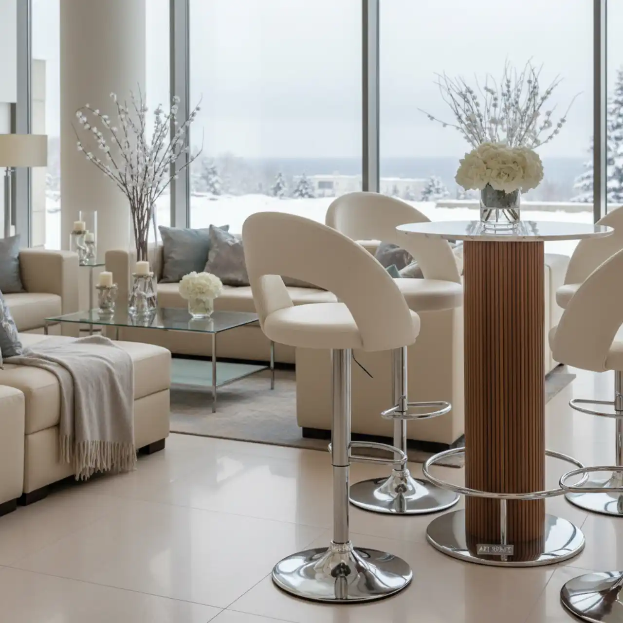 Стул барный белый из экокожи Lem