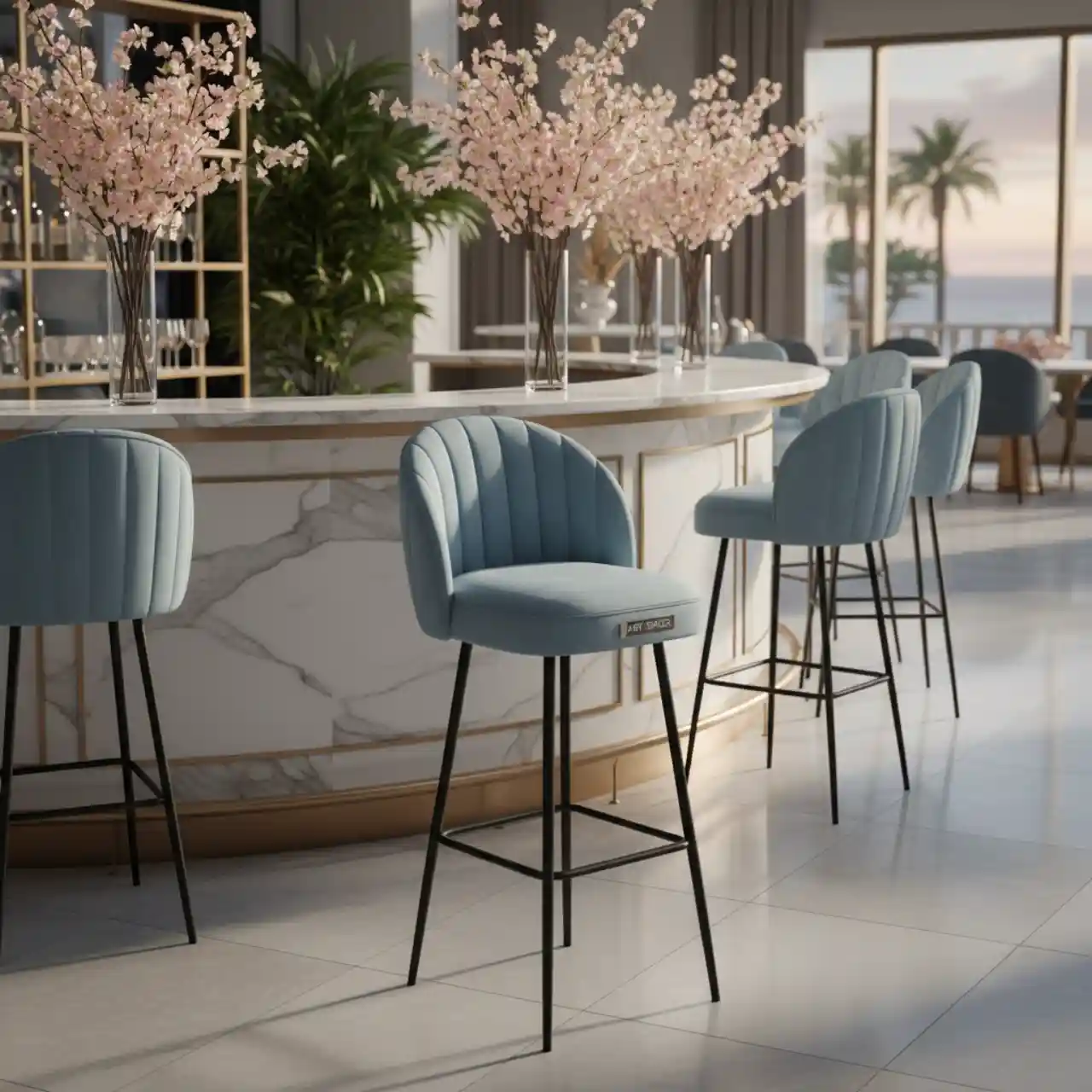 Стул барный Mars голубой велюр черный каркас