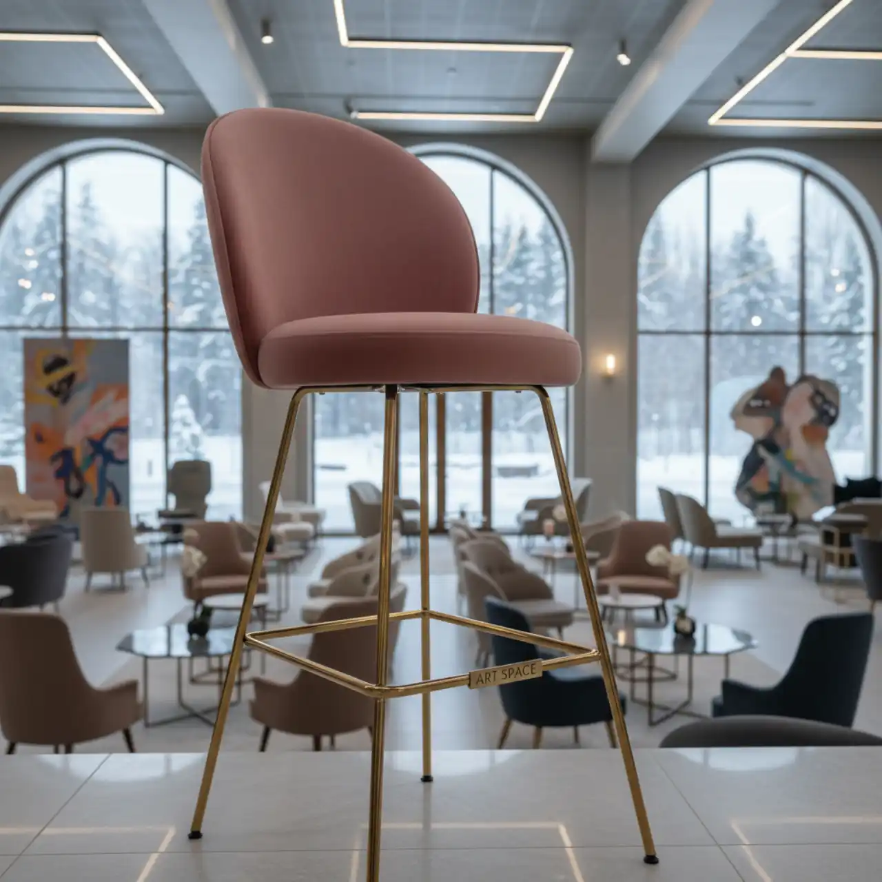 Стул барный Mars велюр Романтика ножки металл золото