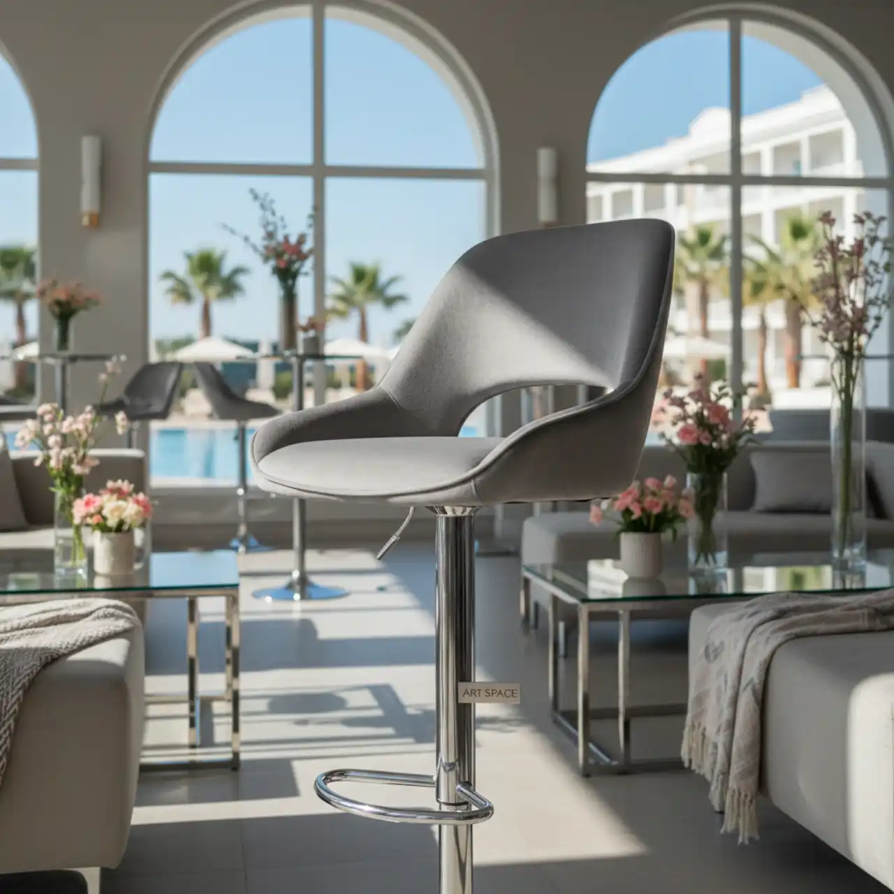 Стул барный Lega серый велюр