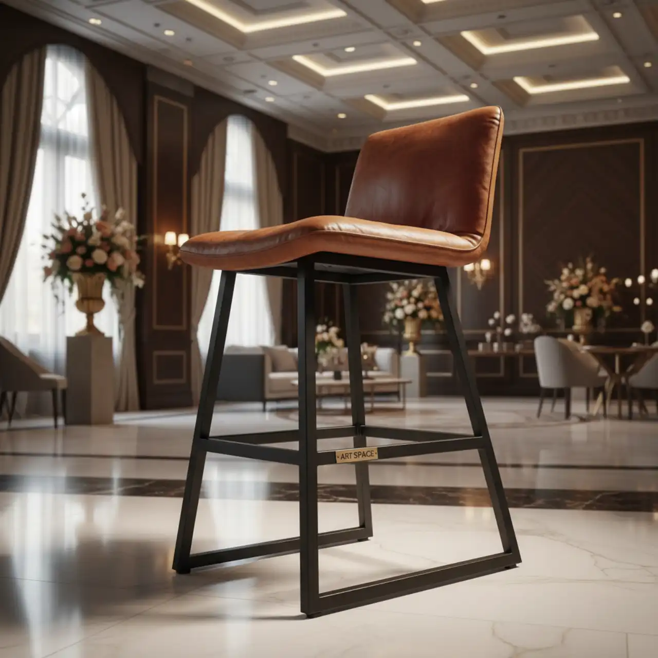 Стул барный Don натуральная кожа каркас черный муар